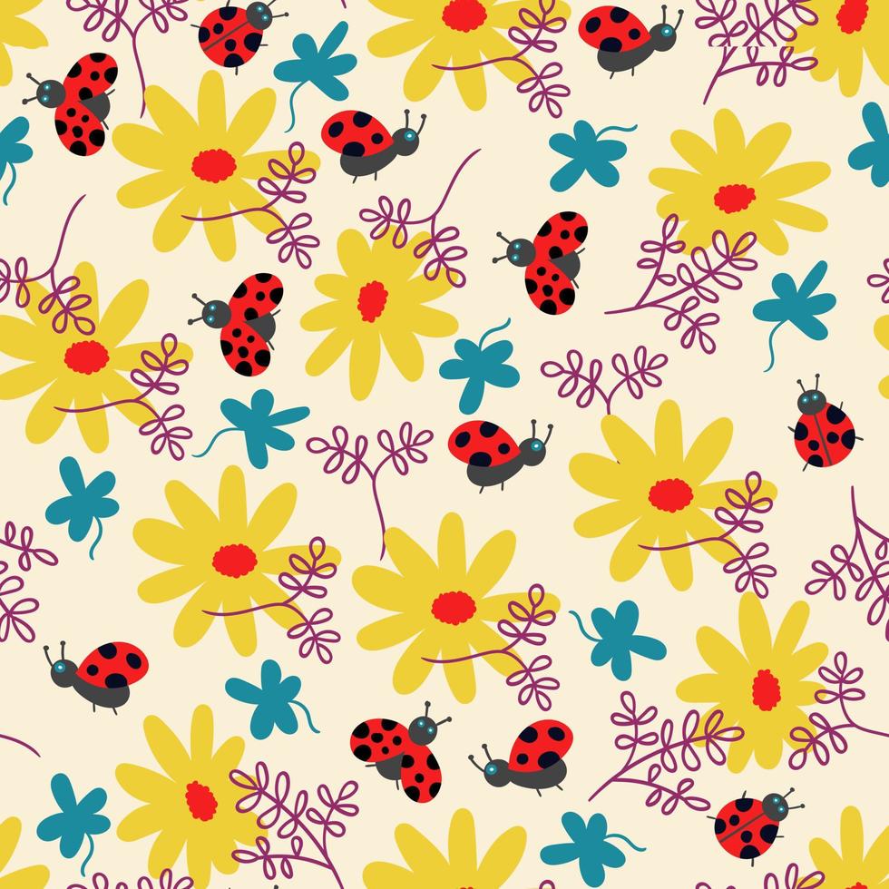 motif d'été fleurs et coccinelle vecteur