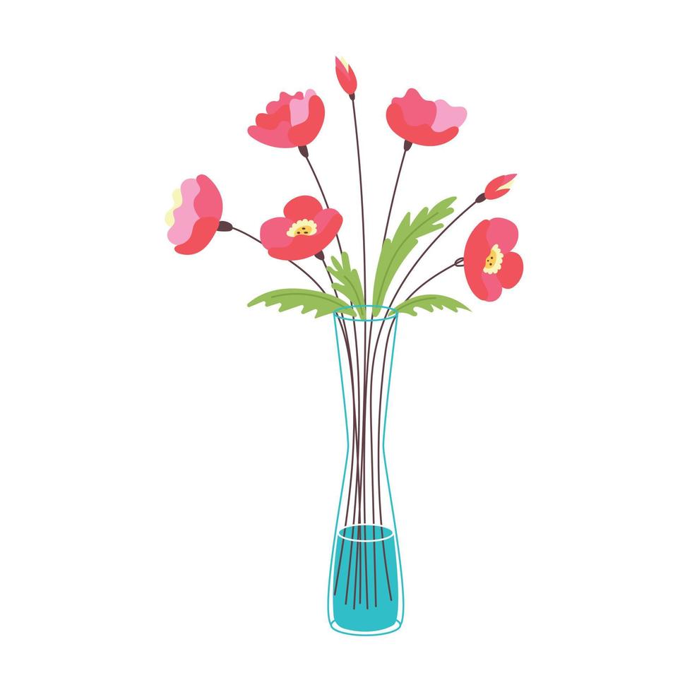 vase en verre de vecteur avec des fleurs rouges