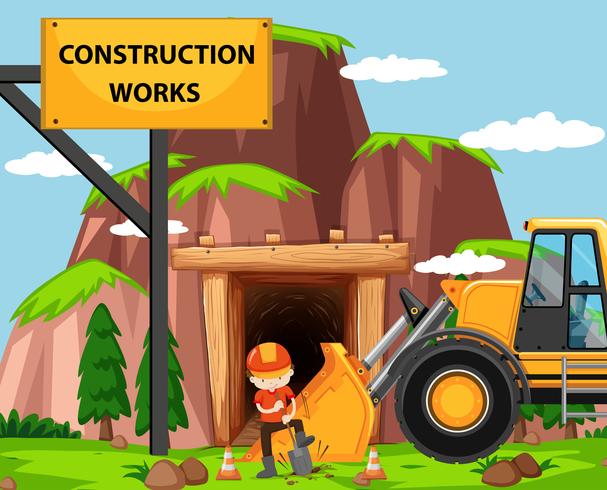 Scène de travail de construction avec homme et bulldozer vecteur