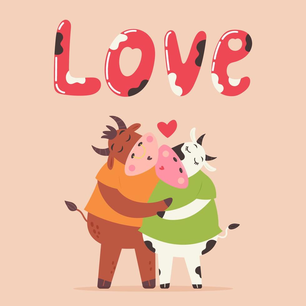 couple amoureux taureau et vache baiser vecteur