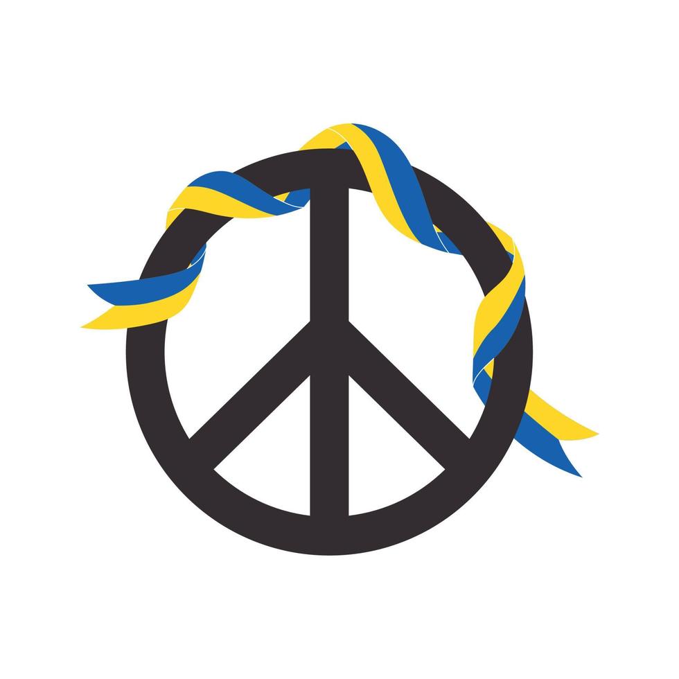 symbole de paix avec ruban de drapeau ukrainien, illustration de vecteur plat isolé sur fond blanc. concept de guerre de la russie et de l'ukraine. priez pour l'Ukraine. soutien, unité et patriotisme.