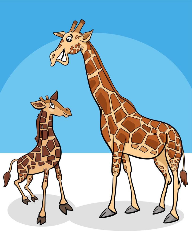 personnage animal de dessin animé bébé girafe avec mère vecteur