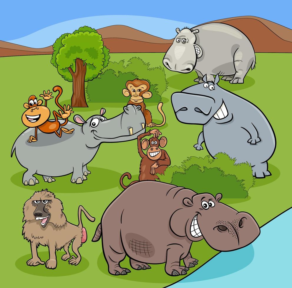 dessin animé animaux africains groupe de personnages comiques vecteur