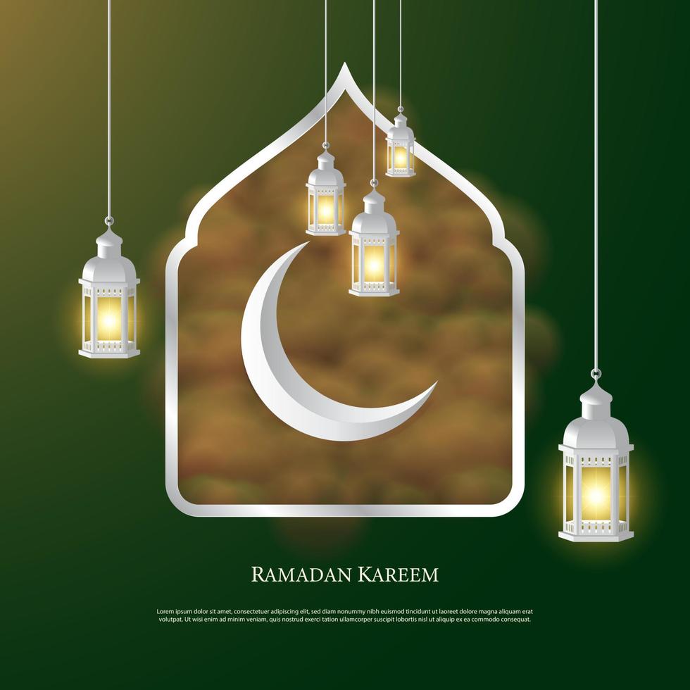 graphique vectoriel du ramadan kareem avec lanterne et lune. adapté pour carte de voeux, papier peint et autres.