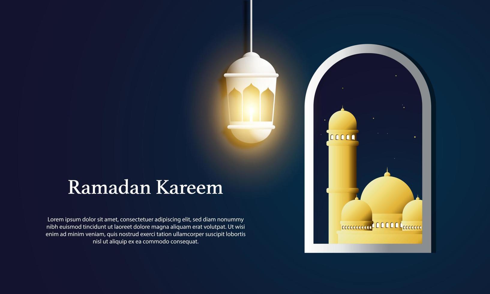 graphique vectoriel du ramadan kareem avec lanterne blanche et mosquée d'or. adapté pour carte de voeux, papier peint et autres.