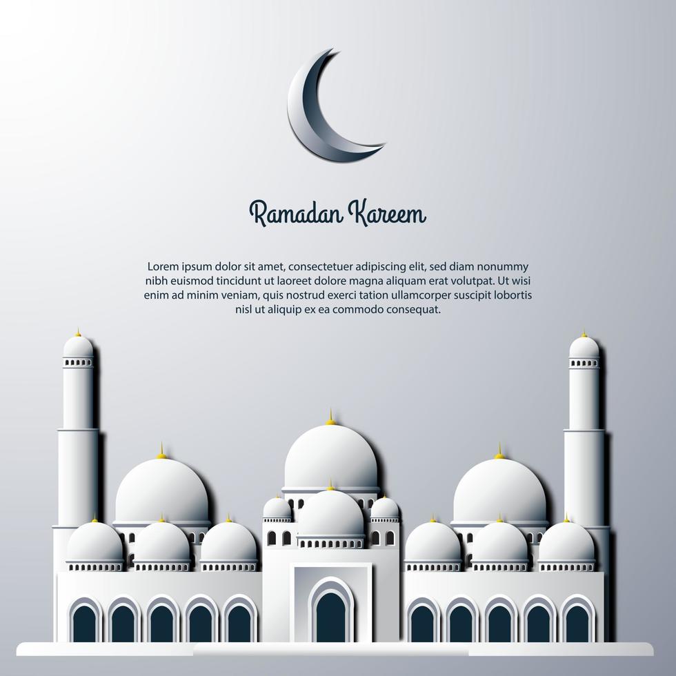 graphique vectoriel du ramadan kareem avec la lune et la mosquée. adapté pour carte de voeux, papier peint et autres.