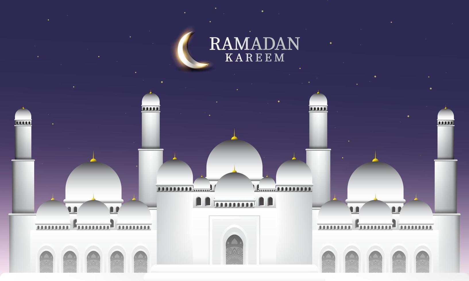 graphique vectoriel du ramadan kareem avec mosquée blanche et fond de ciel nocturne. digne des cartes de voeux, papiers peints et autres arrière-plans du ramadan.