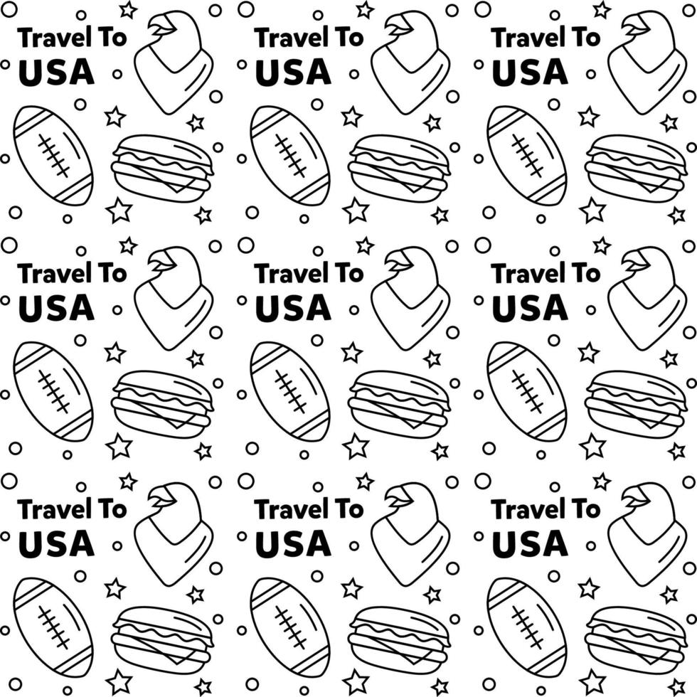 voyage aux états-unis doodle conception de vecteur de modèle sans couture