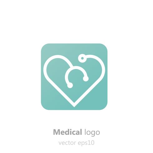 Logo médical Concept. Stéthoscope en forme de coeur. Logotype pour clinique, hôpital ou médecin. Illustration de plat dégradé de vecteur