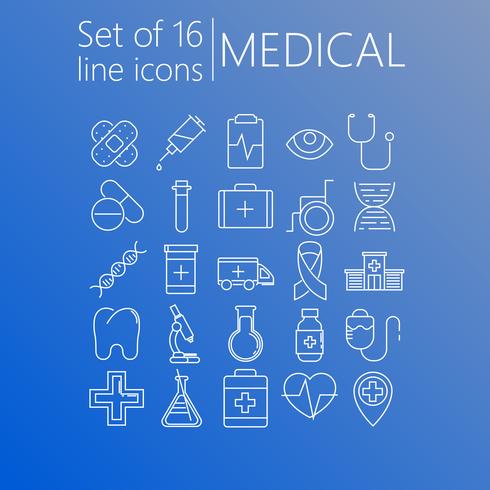 Ensemble de 20 icônes de ligne de thème médical vecteur