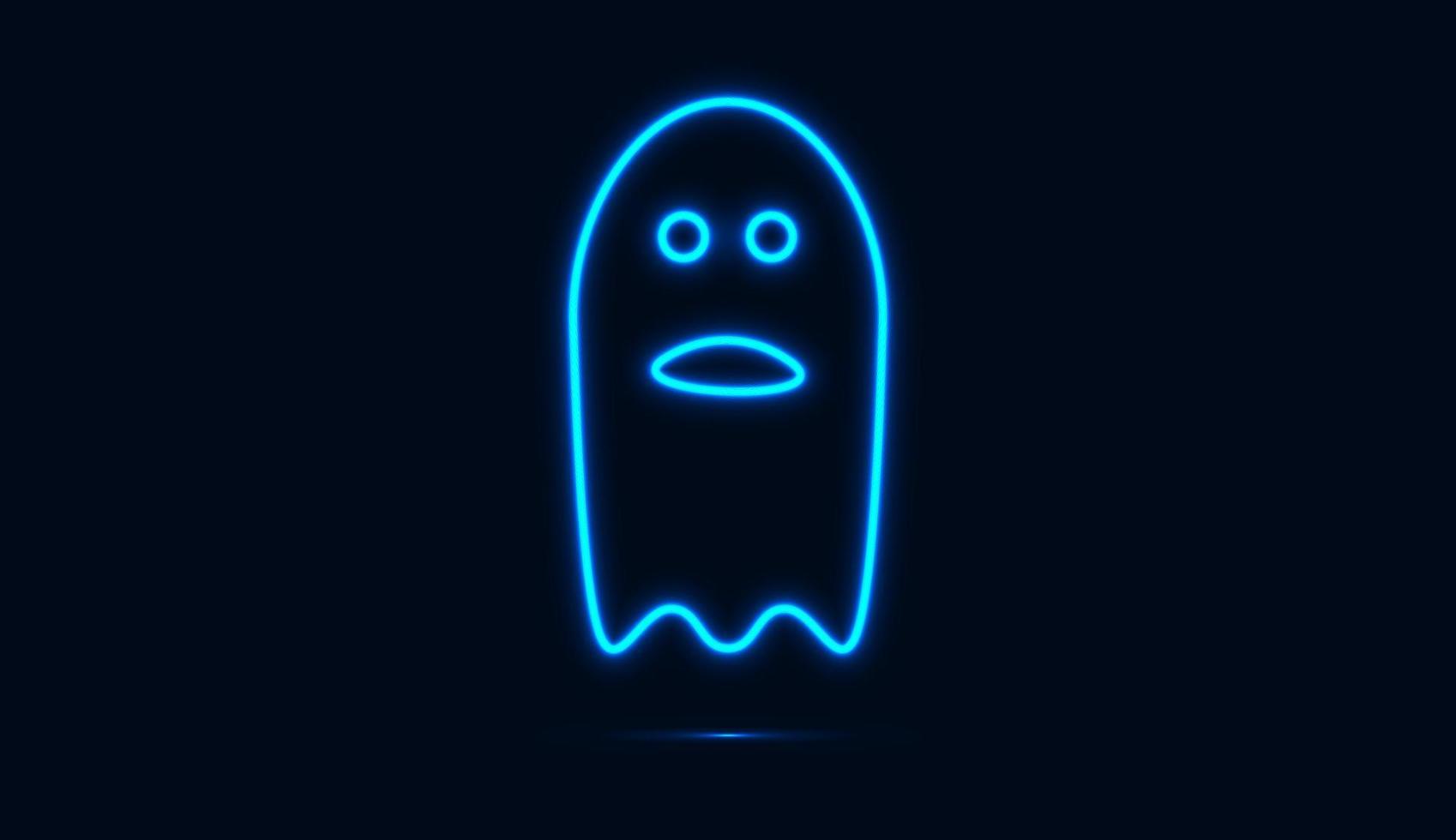 néon bleu de mignon fantôme d'halloween isolé sur fond sombre. illustration vectorielle vecteur
