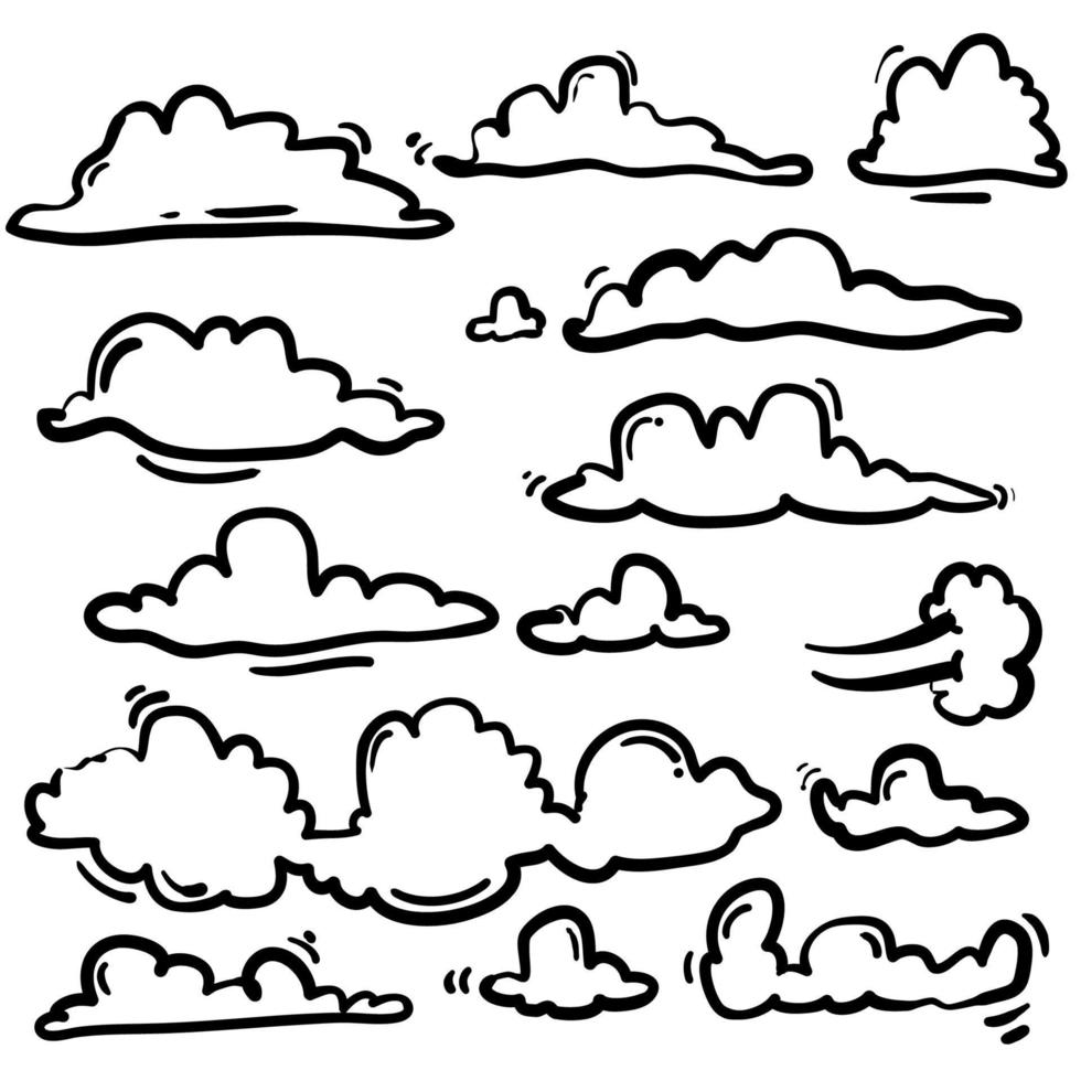 collection de nuages doodle illustration de style dessin animé dessiné à la main vecteur