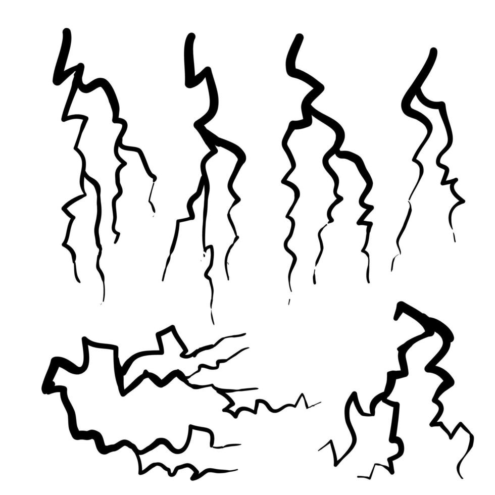 la lumière du tonnerre de la foudre dessinée à la main étincelle la tempête éclair l'orage. illustration de style doodle de choc de tonnerre de charge dénergie de puissance vecteur