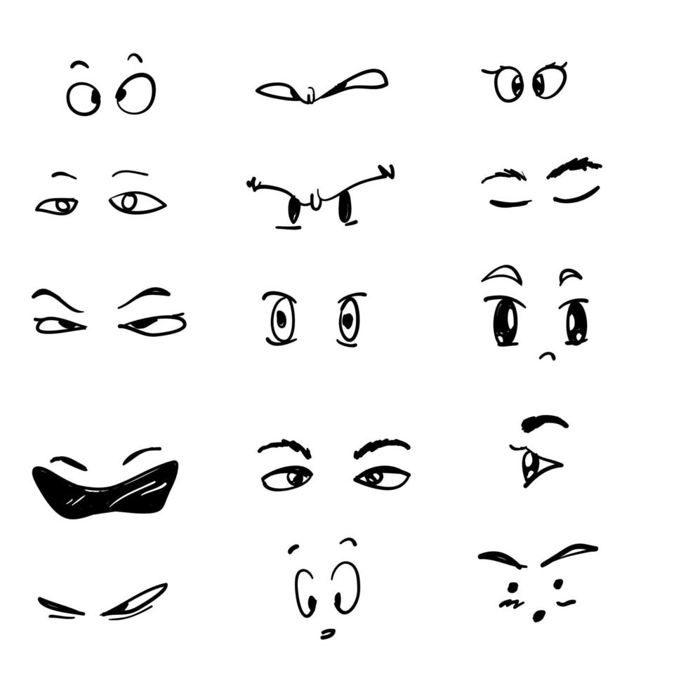 diverses icônes d'yeux symbole de doodle dessiné à la main pour la surveillance visible, du sommeil et de la médecine observer, lentille ou pleurer, style de dessin animé vecteur de santé de la vue
