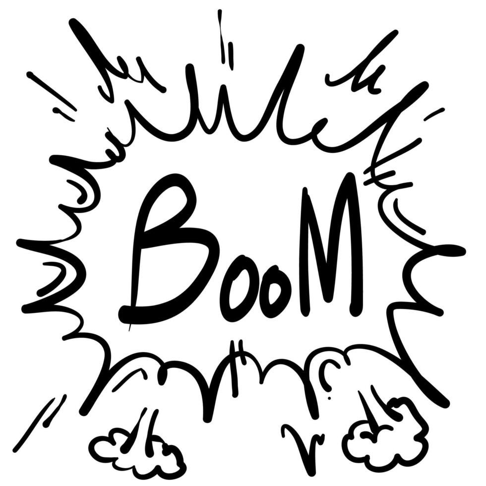 doodle de style de dessin à la main de discours de bulle de boom avec du texte pour la bannière, l'affiche, le web vecteur