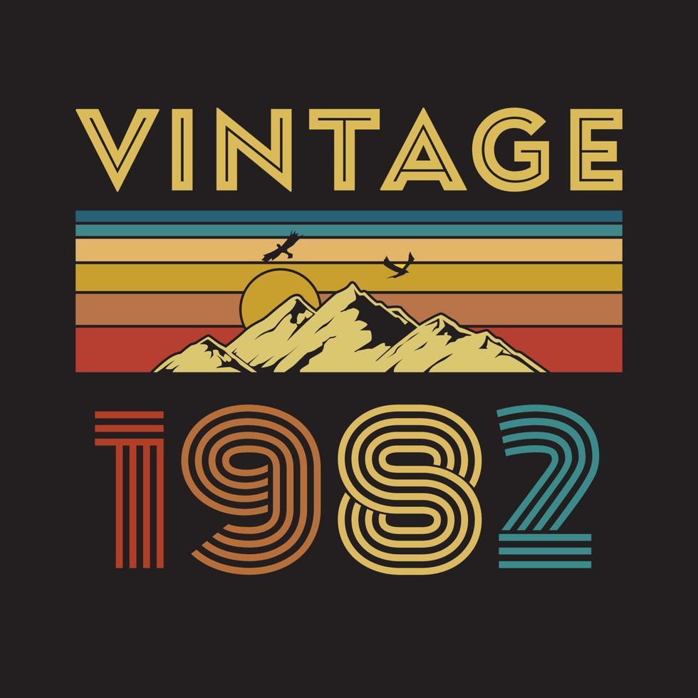 Conception de t-shirt rétro vintage 1982, vecteur, fond noir vecteur