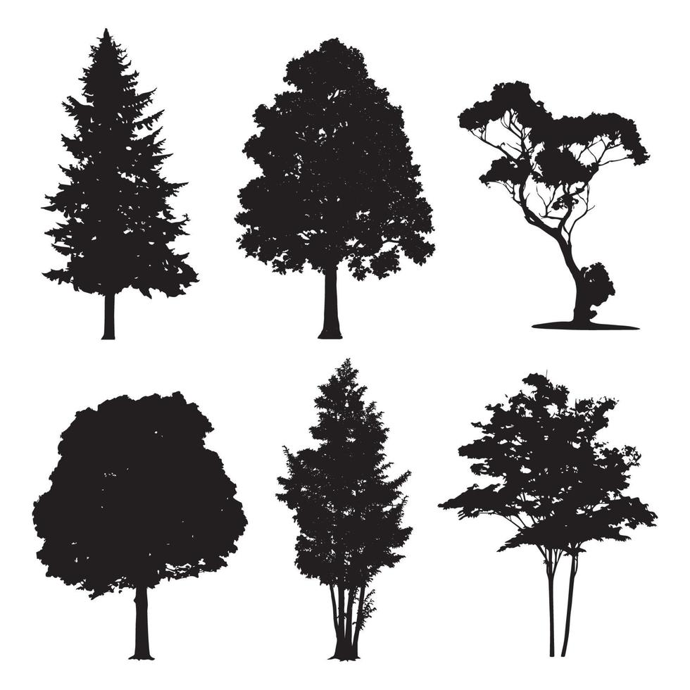 jeu d'icônes de silhouette d'arbres vecteur
