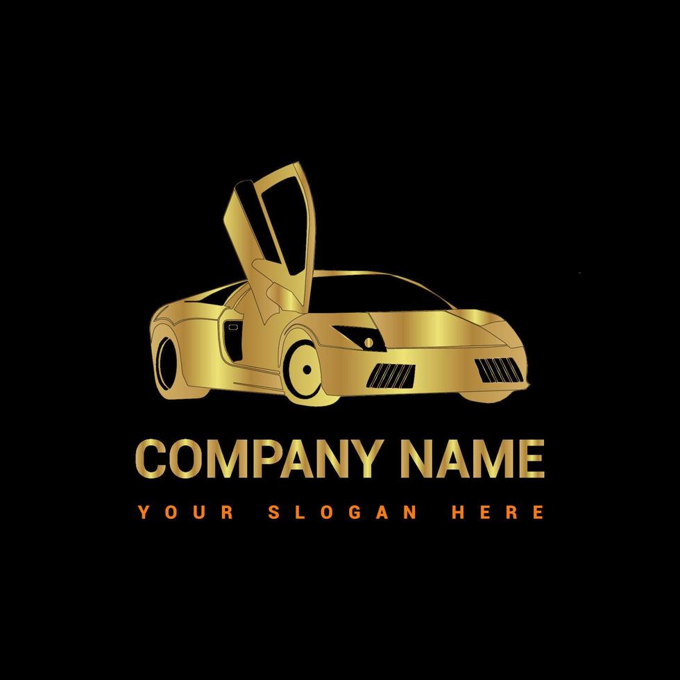 3d-golden-car- logo-vector-sport-car-front-label vecteur
