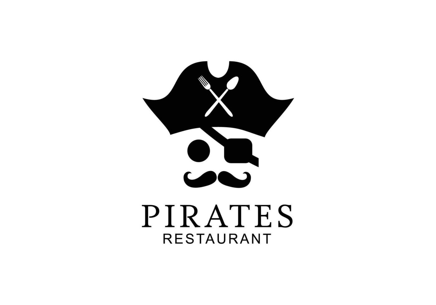 chapeau de pirates avec cuillère et fourchette pour le restaurant sur la conception du logo du yacht de croisière vecteur