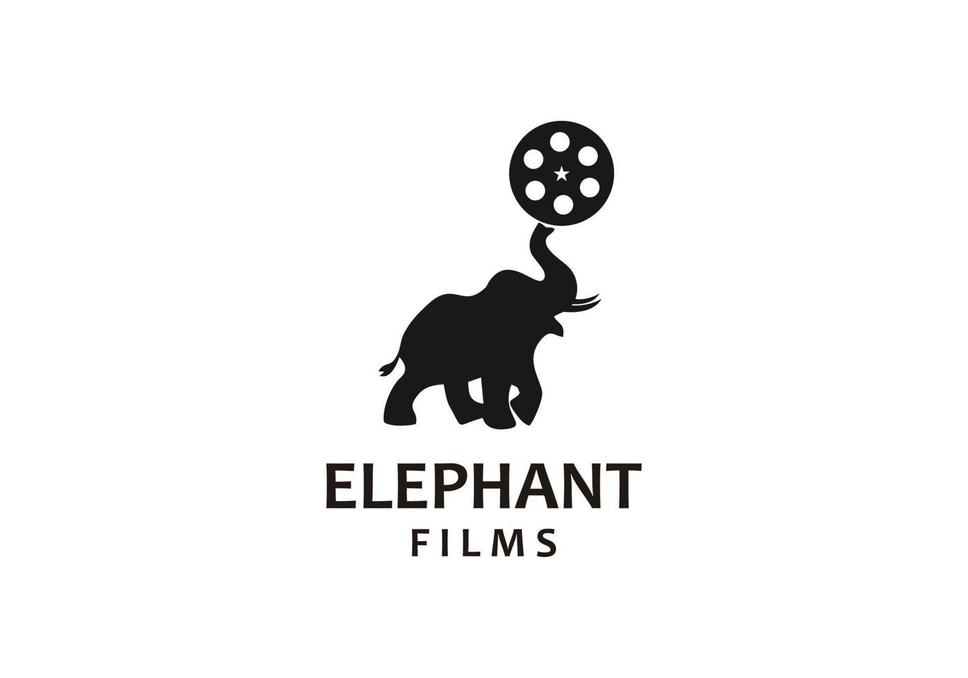 modèle de logo de cinéma d'éléphant. logo de production de film, modèle de logo de caméra de film animal vecteur