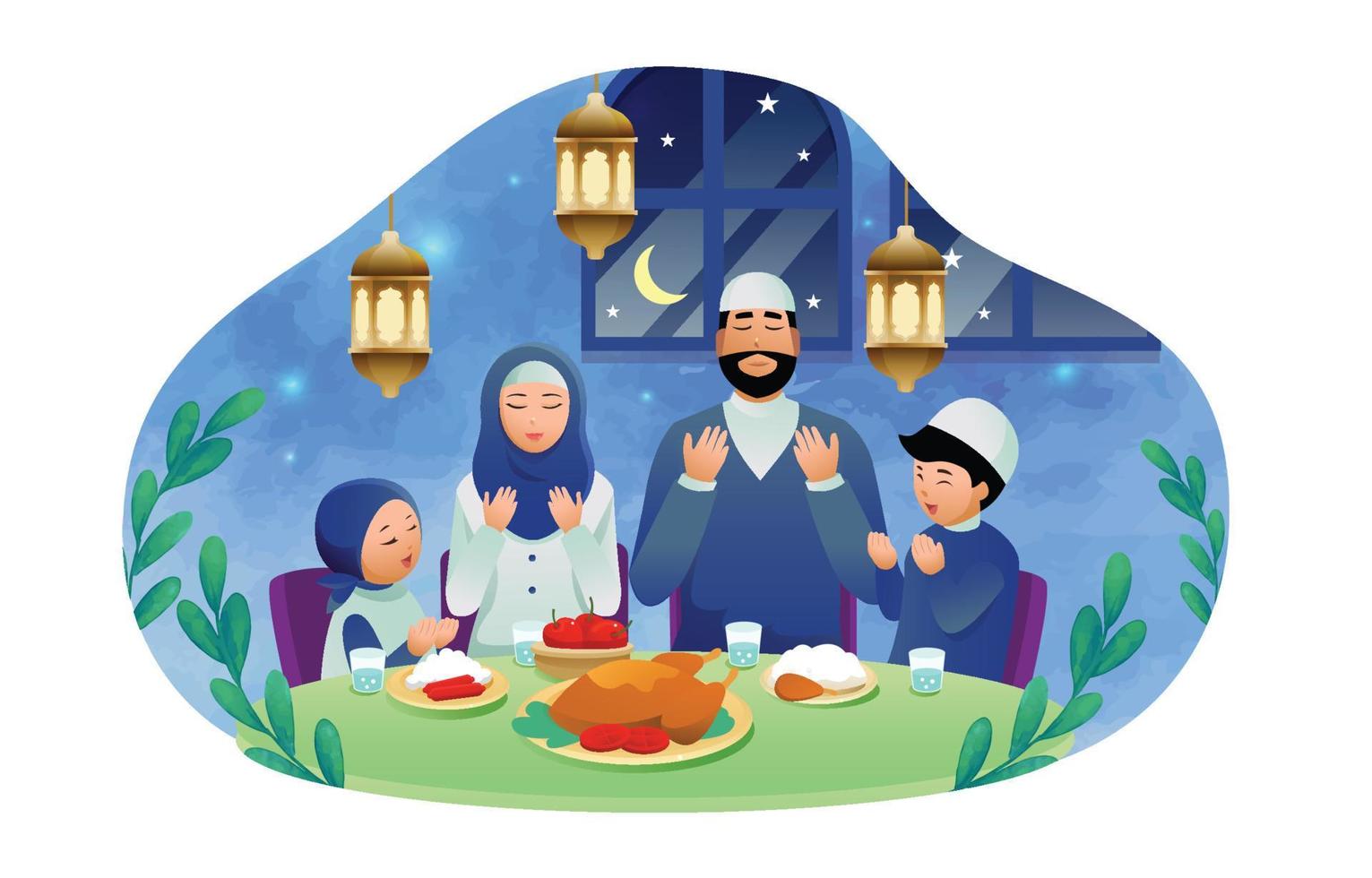 activité iftar en famille au ramadan vecteur