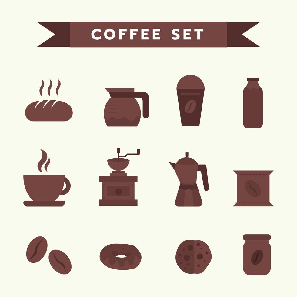 icône de café complète avec plusieurs types d'équipements vecteur