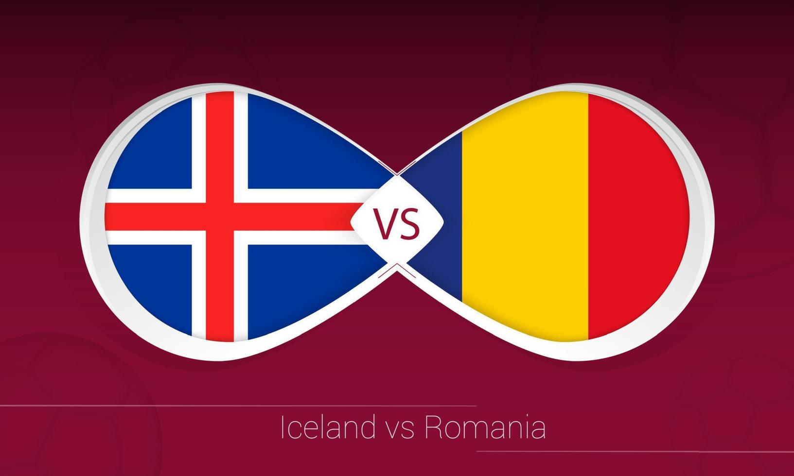 l'islande contre la roumanie en compétition de football, groupe j. versus icône sur fond de football. vecteur
