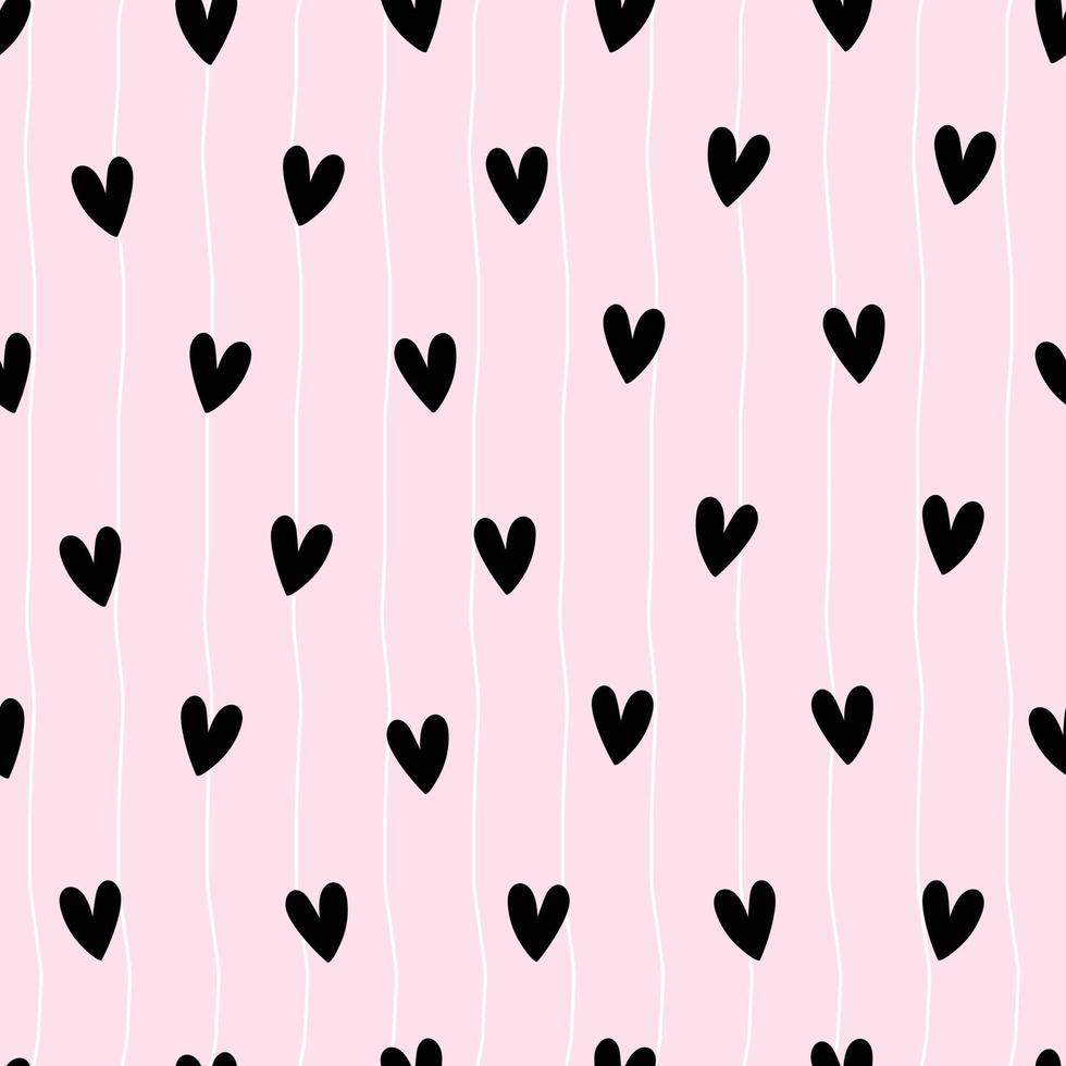 motif de saint valentin sans soudure fond de jour d'amour coeurs noirs sur fond rose utilisation pour l'impression, le papier peint, l'illustration vectorielle de décoration vecteur