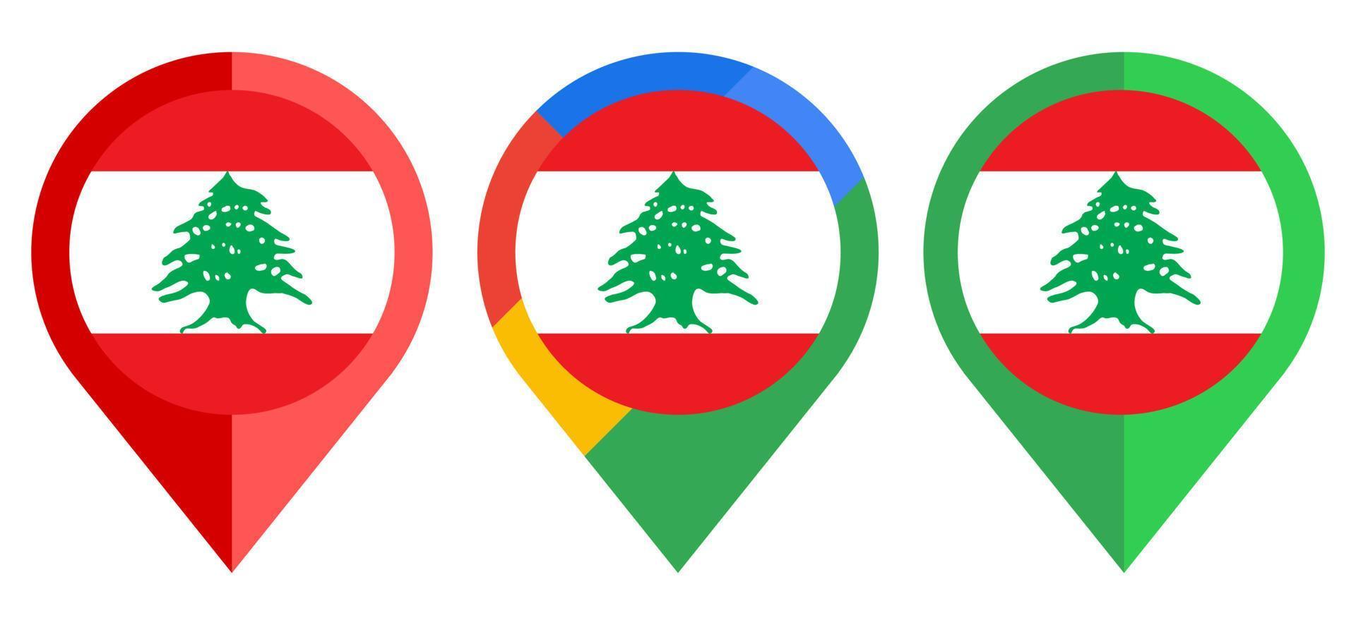 icône de marqueur de carte plate avec le drapeau du liban isolé sur fond blanc vecteur