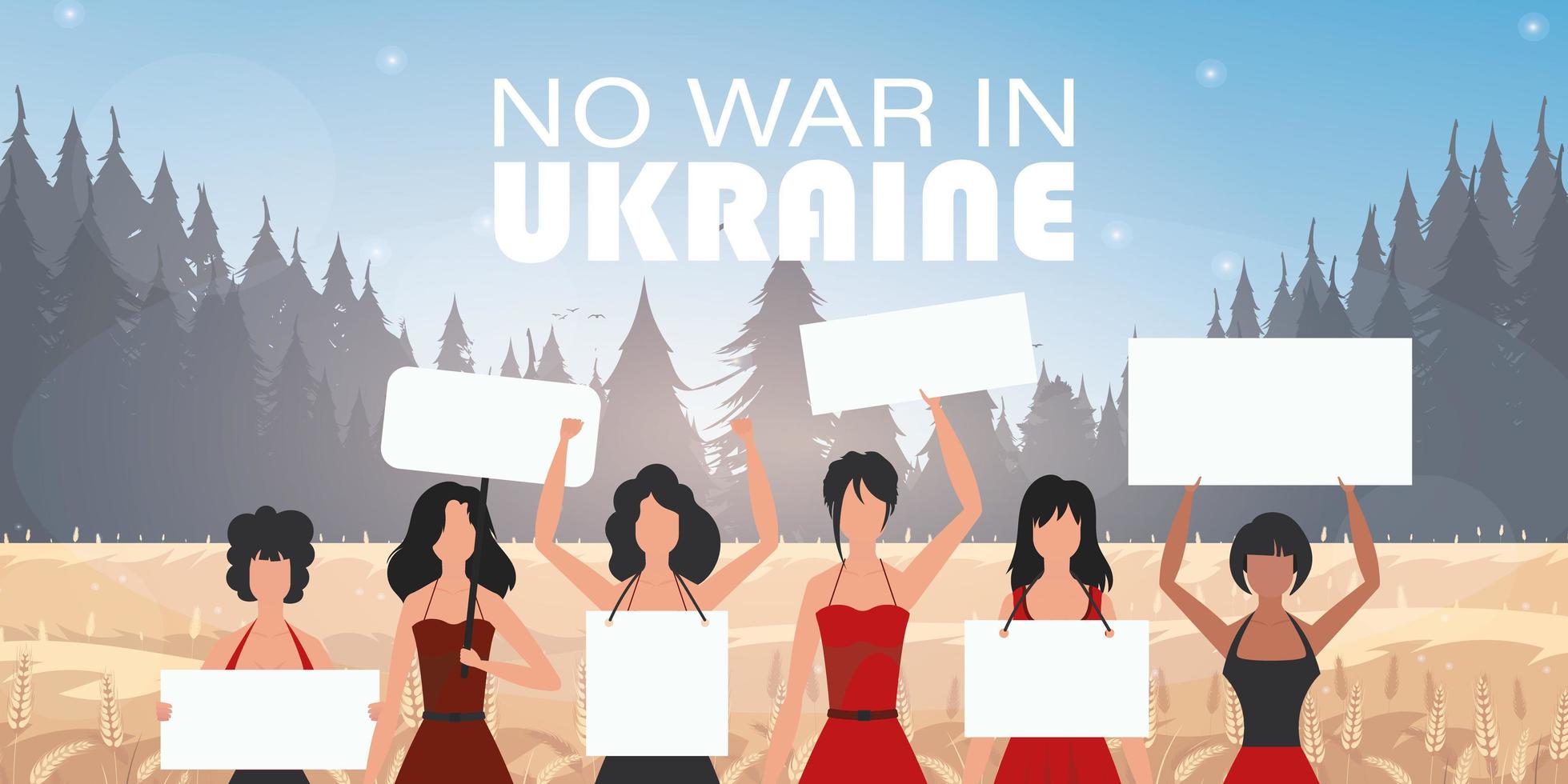 un groupe de femmes tient des banderoles. pas de guerre en ukraine. vecteur