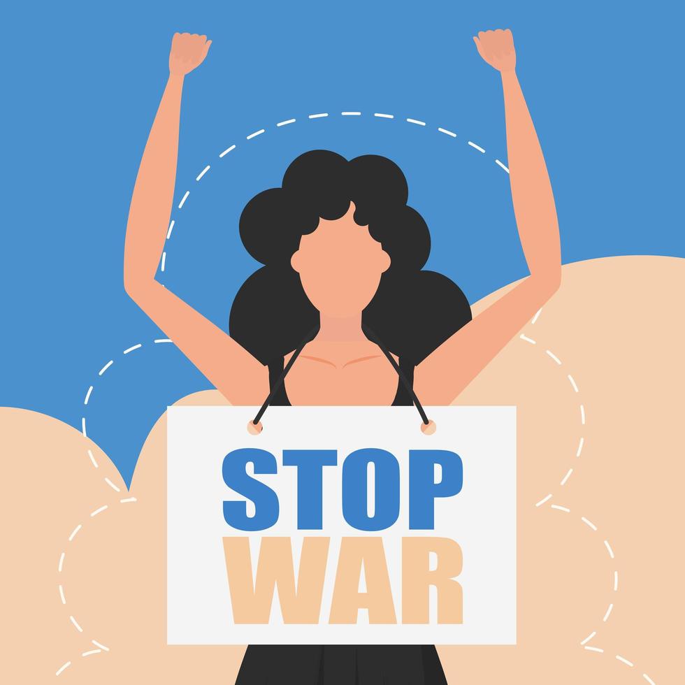 une fille de nationalité ukrainienne tient une affiche avec l'inscription stop the war. vecteur. vecteur