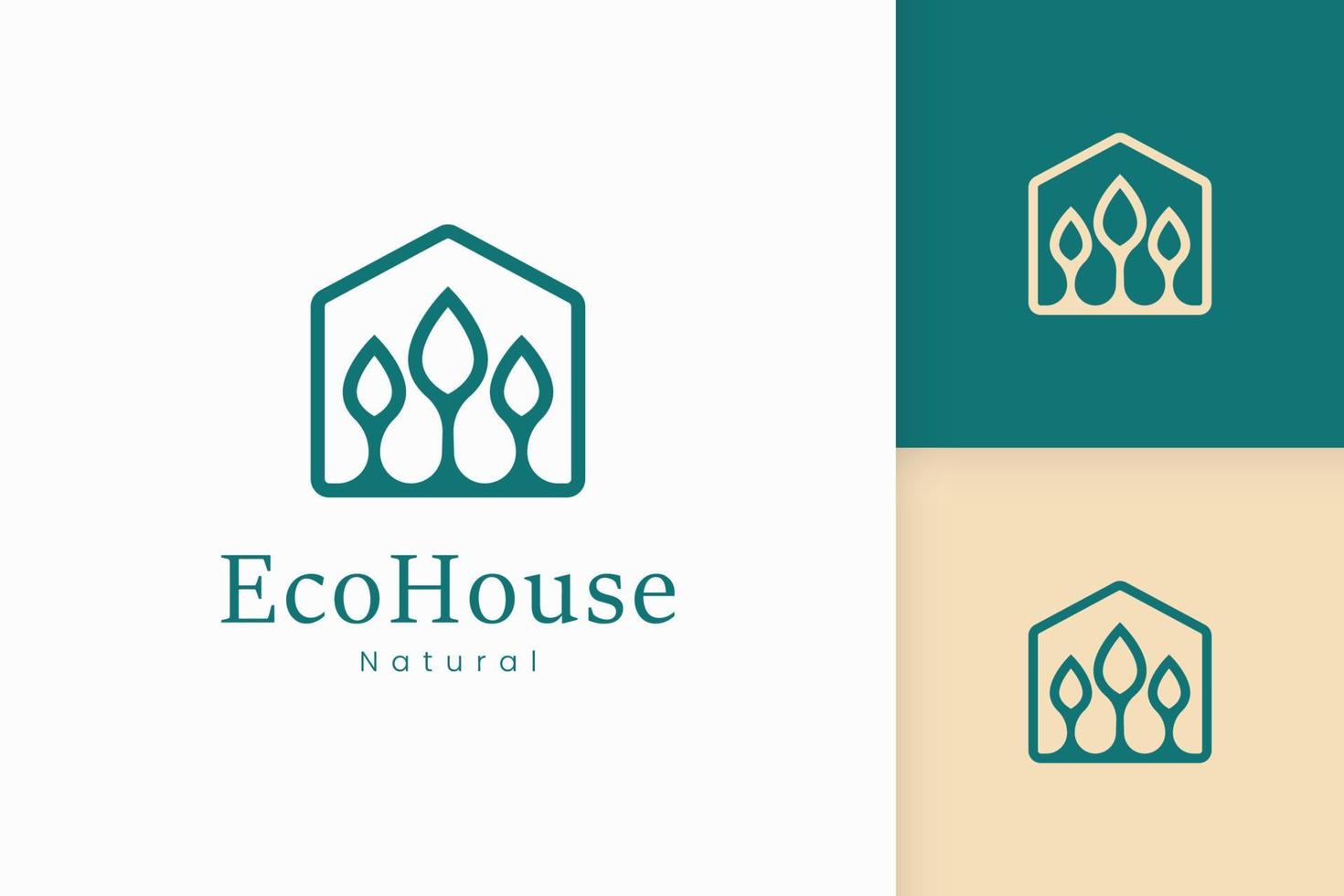 logo de maison verte nature avec forme d'arbre et de feuille vecteur