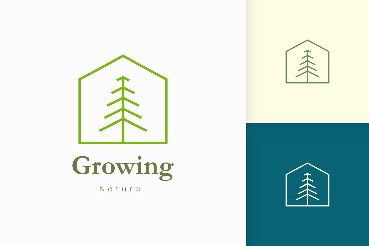 logo de maison verte nature avec forme d'arbre et de feuille vecteur