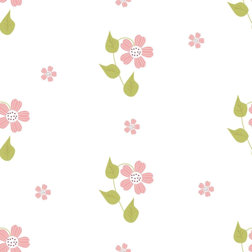 motif floral sans couture. fleur décorative avec branches et feuilles sur fond blanc. illustration vectorielle. motif botanique pour la décoration, le design, l'impression, l'emballage, le papier peint et le textile vecteur