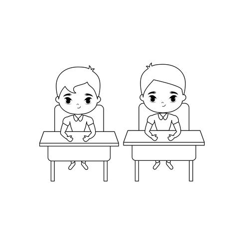 petits élèves assis dans les pupitres d&#39;école vecteur