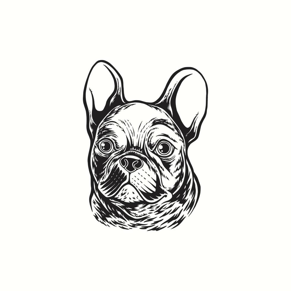 logo illustration main dessin bouledogue français chien ancien vecteur