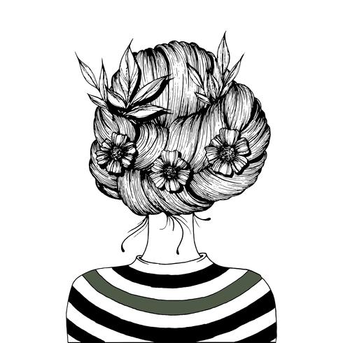 Coiffure avec des fleurs. vecteur