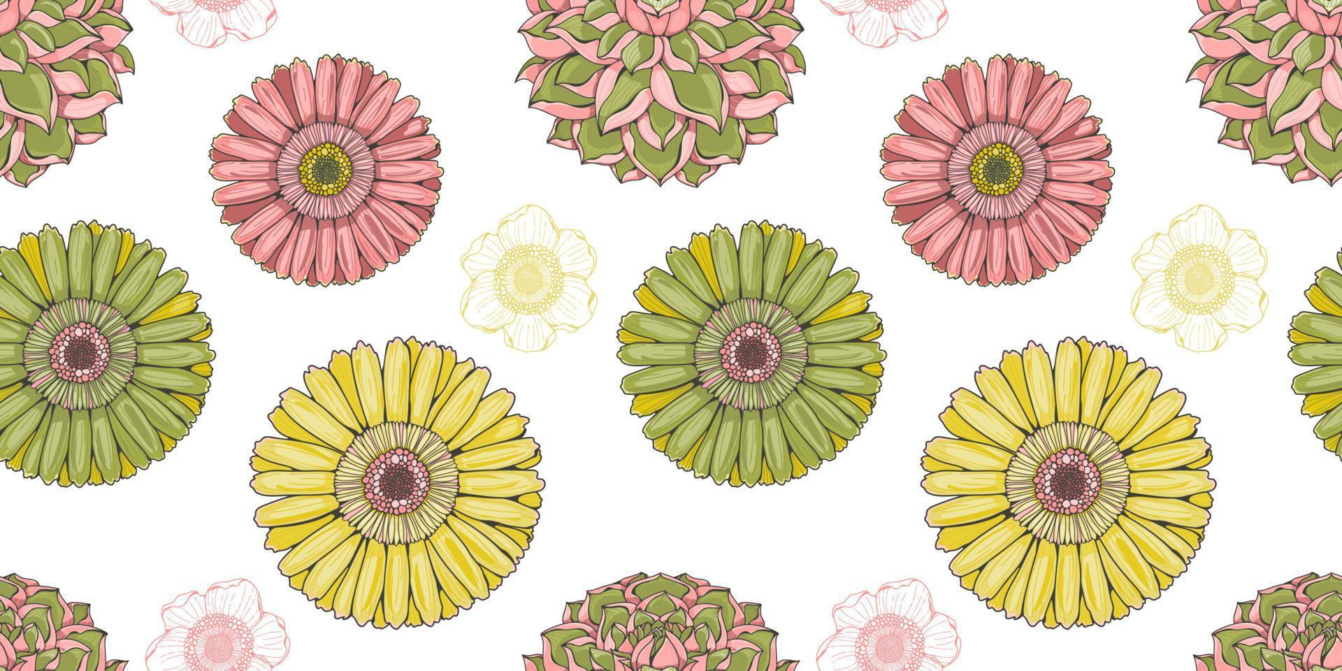 motif floral sans couture lumineux avec des fleurs de gerbera vecteur