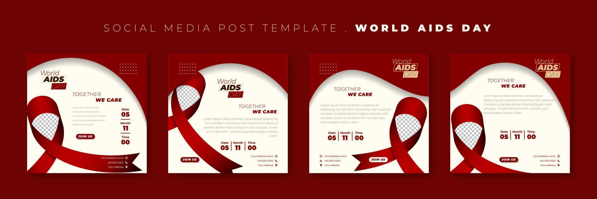 ensemble de modèles de publication sur les réseaux sociaux avec conception de ruban de sensibilisation. conception de modèle de journée mondiale du sida. vecteur