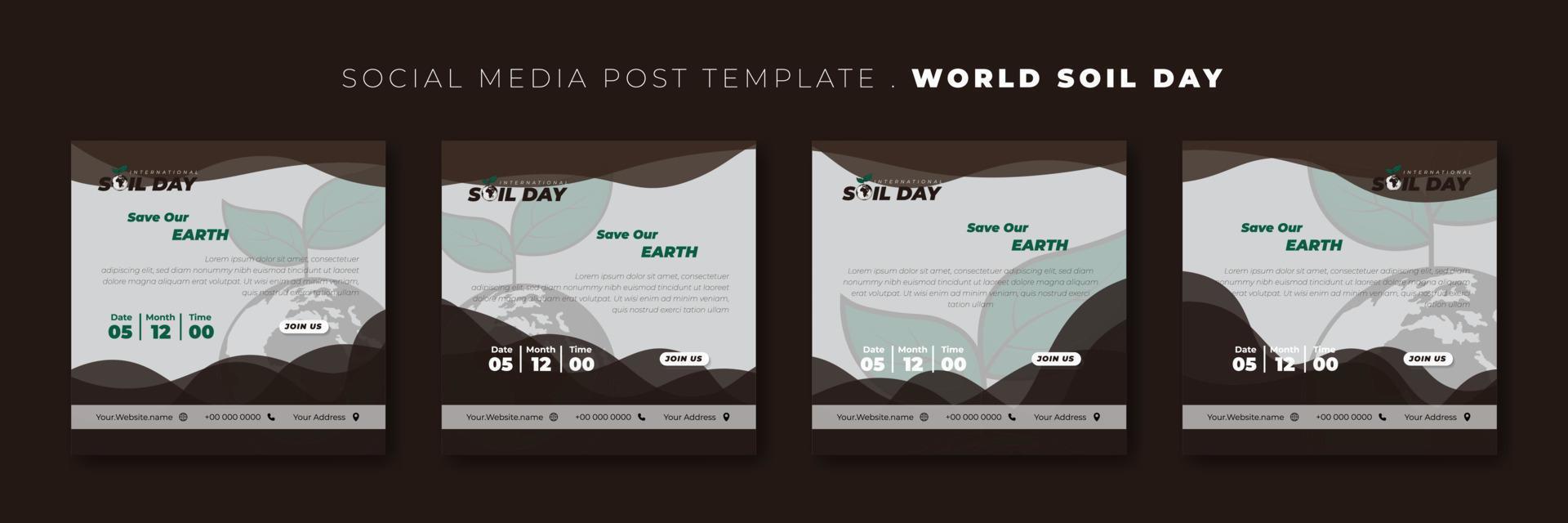 ensemble de modèles de publication sur les réseaux sociaux avec un design terre et feuille. conception de modèle de journée mondiale du sol. vecteur