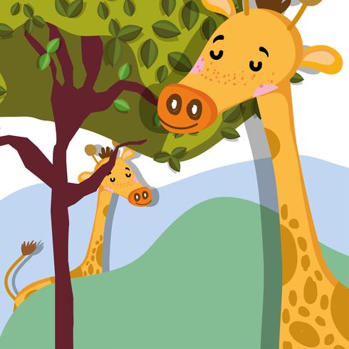 Girafes mignonnes faune mignonne cartoond vecteur