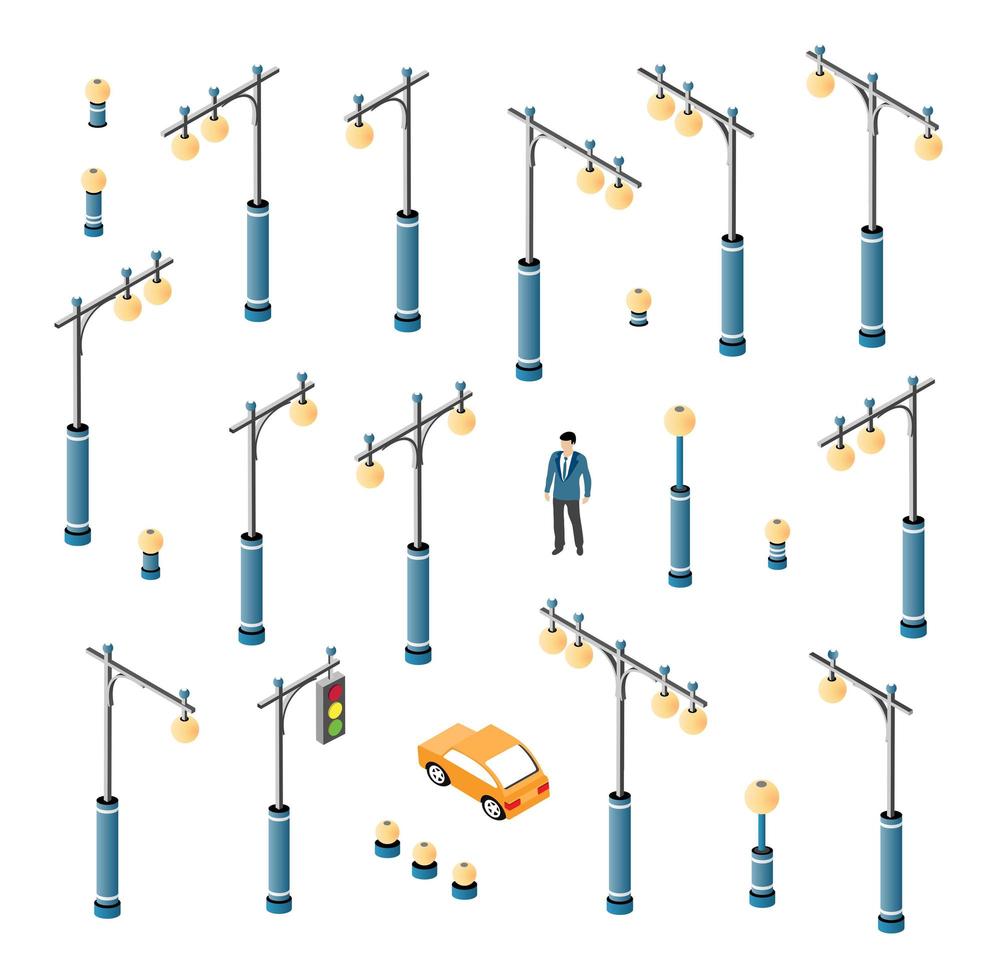 le lampadaire routier serti de lanternes et d'éclairage urbain illustration 3d vecteur
