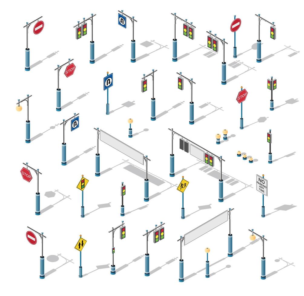 le lampadaire sémaphore isométrique serti d'illustration 3d vecteur