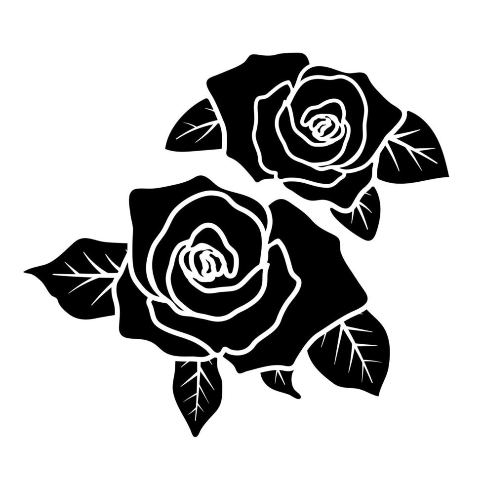 cadre de décoration fleur rose noire silhouette vecteur