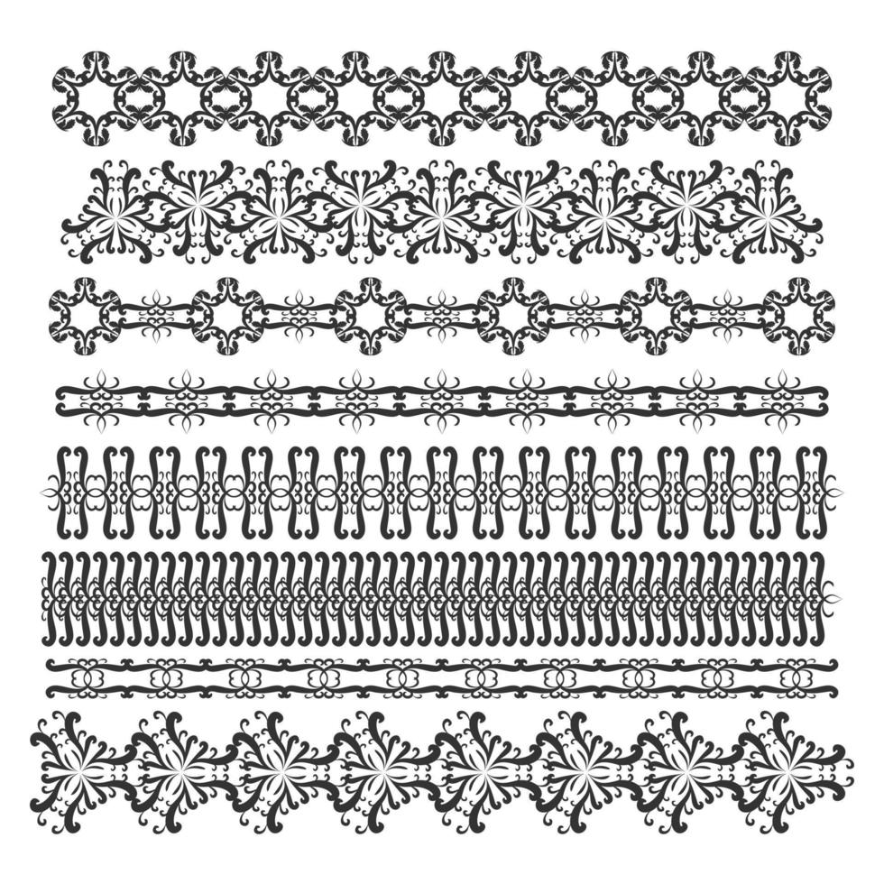 ensemble vectoriel de motifs décoratifs. bordures horizontales en dentelle orientale. bordure et cadre. motif damassé vintage sans couture.