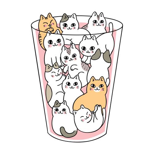 Dessin animé de chats mignons en vecteur de verre.