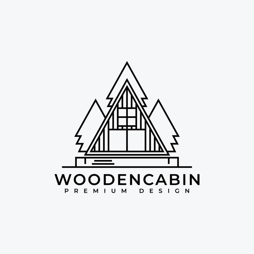 cabane en bois contour de la forêt logo illustration vectorielle conception, chalet chalet bois logo dessin au trait linéaire monoline vecteur