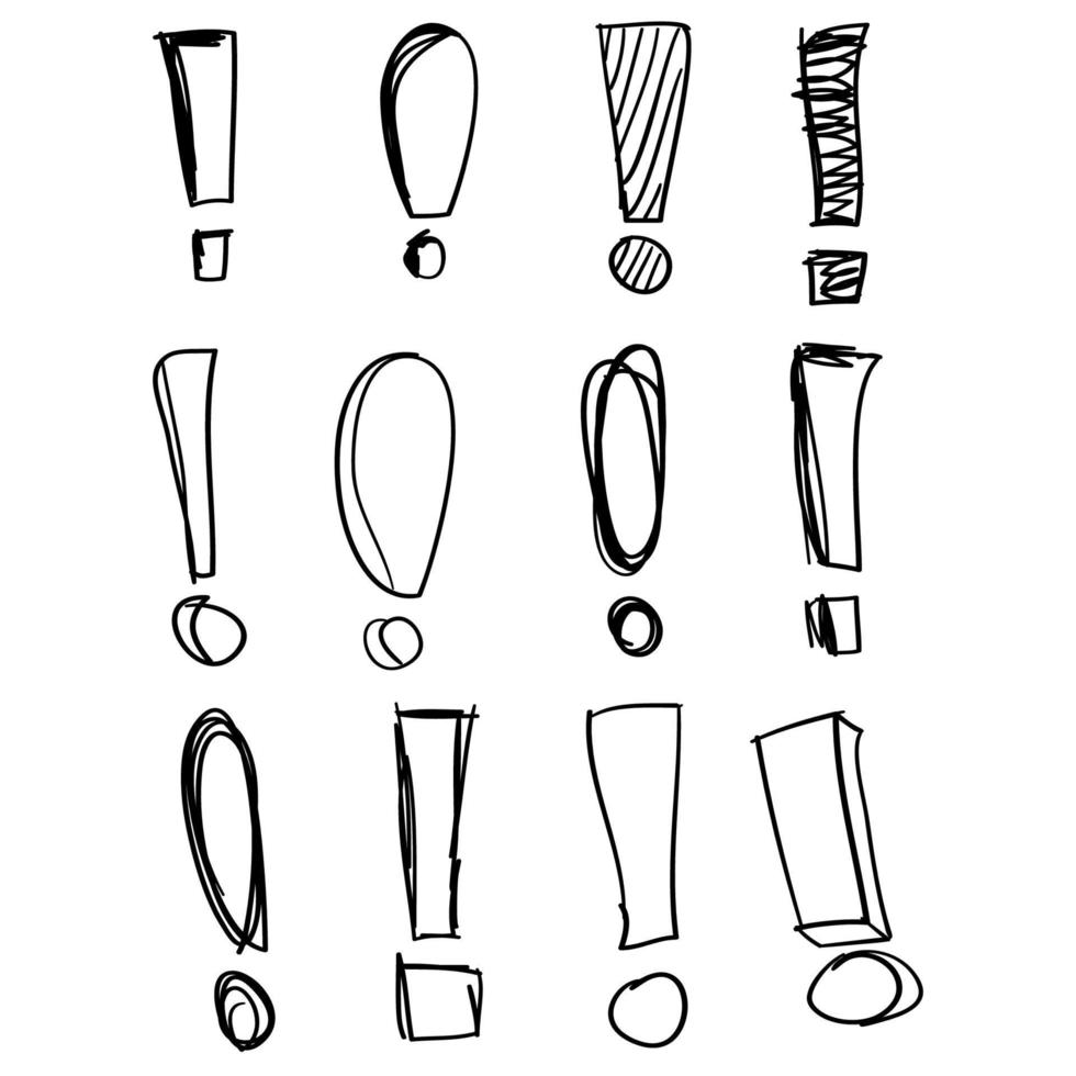 collection de doodle de point d'exclamation dessinée à la main en vecteur de style dessin animé