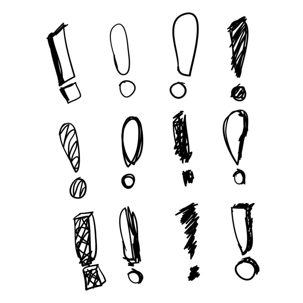 collection de doodle de point d'exclamation dessinée à la main en vecteur de style dessin animé