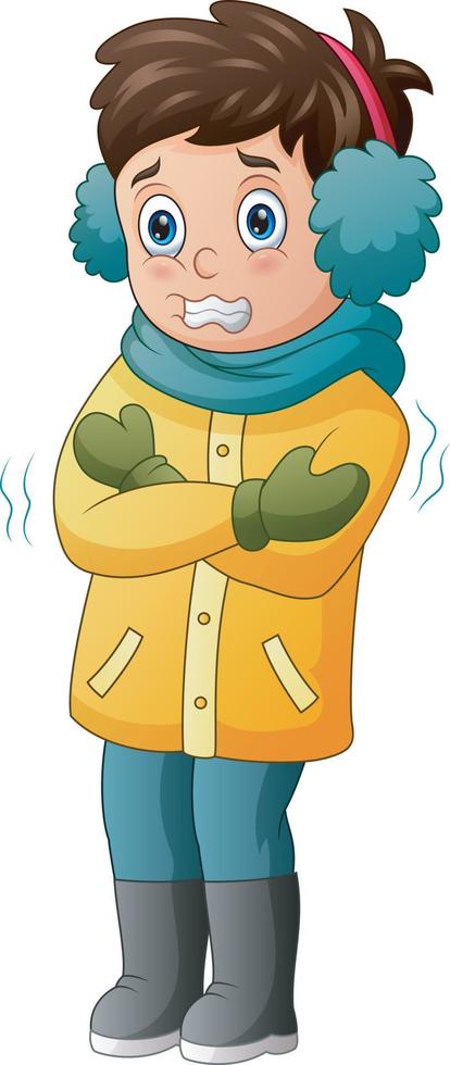un garçon frissonnant dans l'illustration du temps d'hiver vecteur